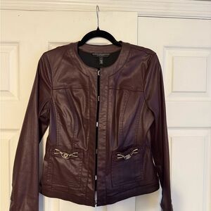 White House Black Market Burgundy Coated Denim Jacket